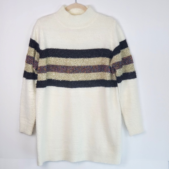 Adora Fuzzy Glitter Stripe Long Mockneck Sweater Size: M/L - Picture 6 of 6